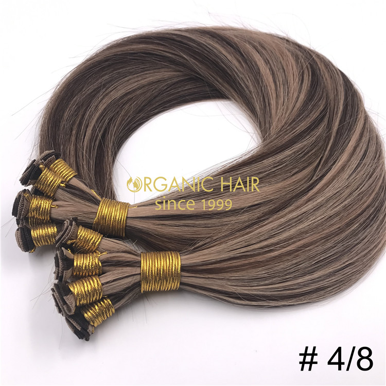 Piano color #4/8 human full cuticle hair hand tied wefts X229